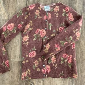 Laura Ashley Women Floral Lambswool Button Sweater Size Medium Vintage